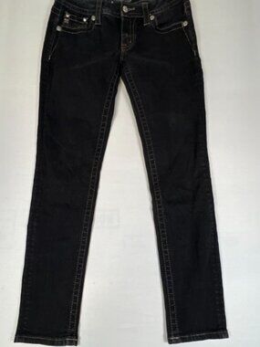 Miss Me Jeans Womens 29 Black Skinny Embellished Sequins Stretch Denim Pants
